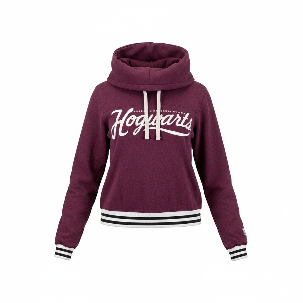 Harry Potter Hogwarts Womens S Burgundy Cowl Neck Sweatshirt Striped Trim